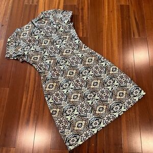 Zara Trafaluc Multi Dress Tapestry Fabric Geometric Pattern Short Sleeve Size XS